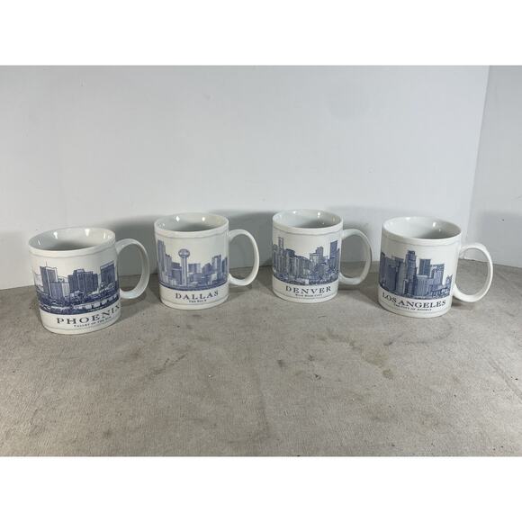 Starbucks Blue Print City Mug Set Of 4 Dallas,Phoenix,Denver,Los Angeles 18fl Oz - Picture 1 of 14
